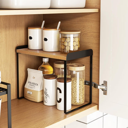 Mitus Shelf Organizer and Storage, Tiered Wood Cabinet Rack for The Kitchen Counter, Bathroom