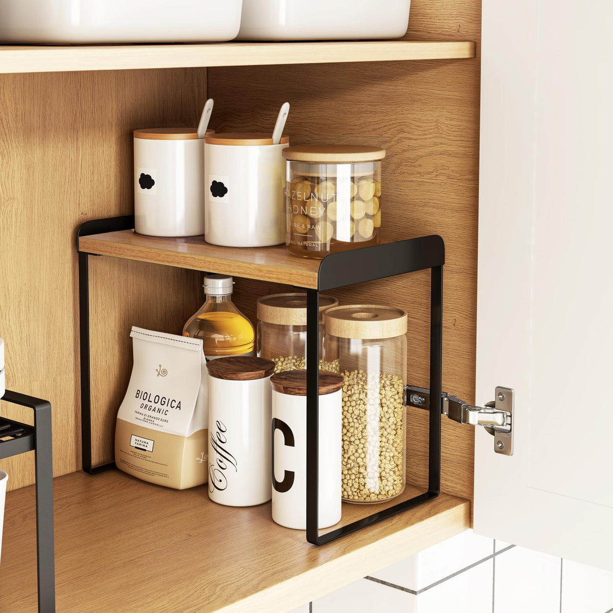 Mitus Shelf Organizer and Storage, Tiered Wood Cabinet Rack for The Kitchen Counter, Bathroom