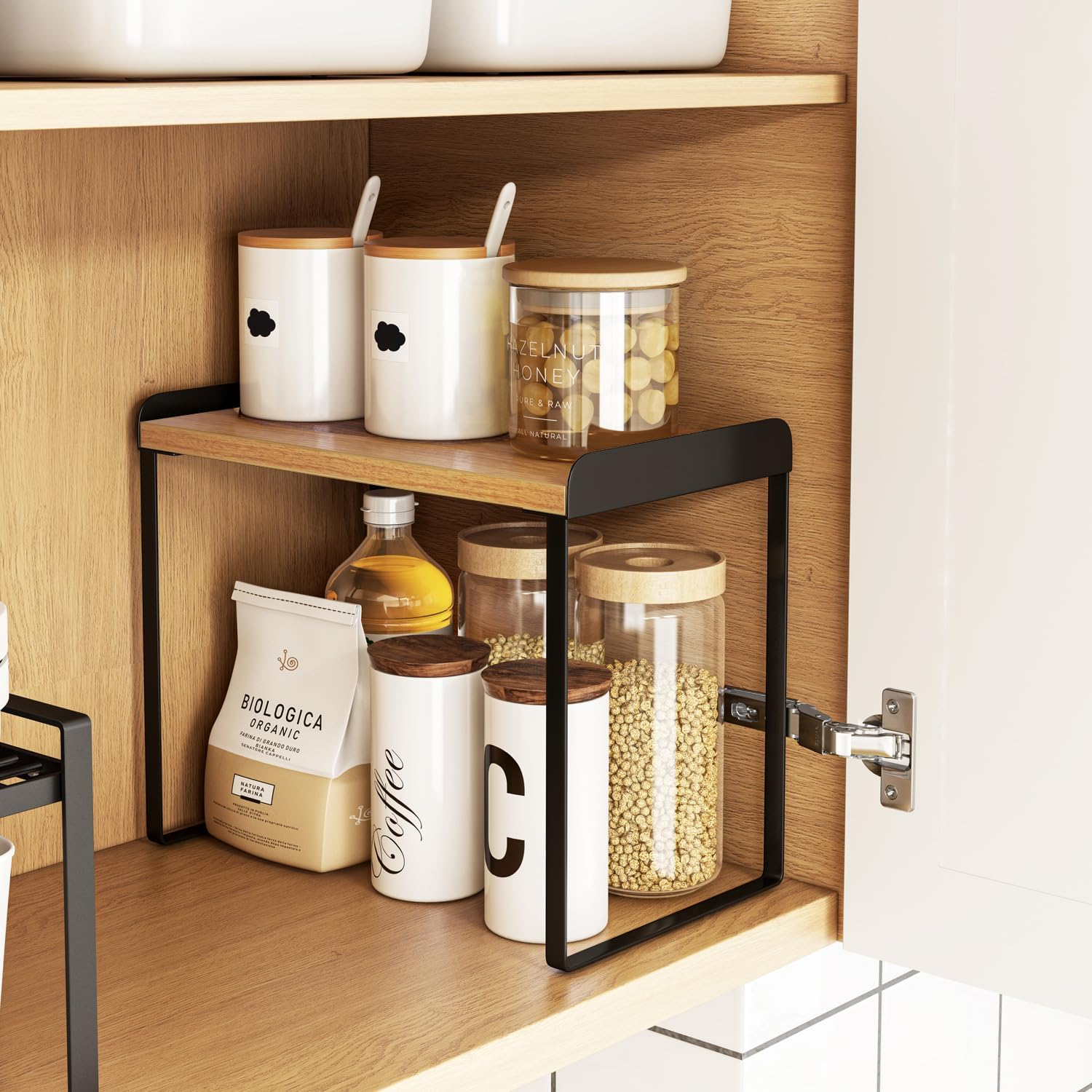 Mitus Shelf Organizer and Storage, Tiered Wood Cabinet Rack for The Kitchen Counter, Bathroom