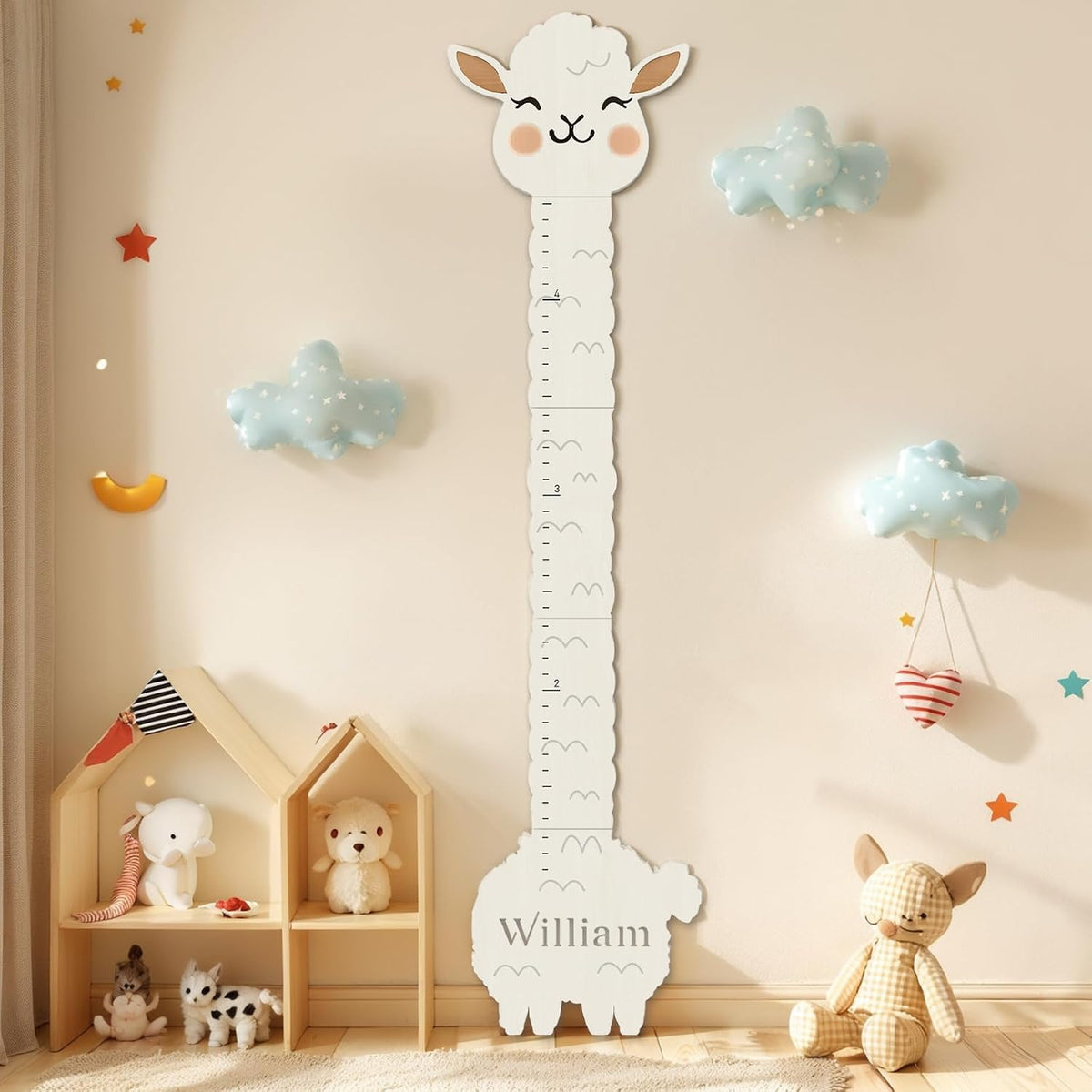 Personalized Name Height Chart for Kids, Alpaca Wood Growth Chart, Height Measuring for Children