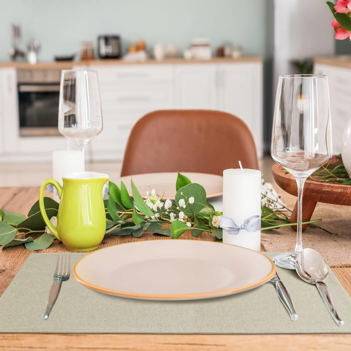 MANSPHIL Cloth Placemats Set of 6, Double Layer Faux Linen Place Mats Heat Resistant Washable Table
