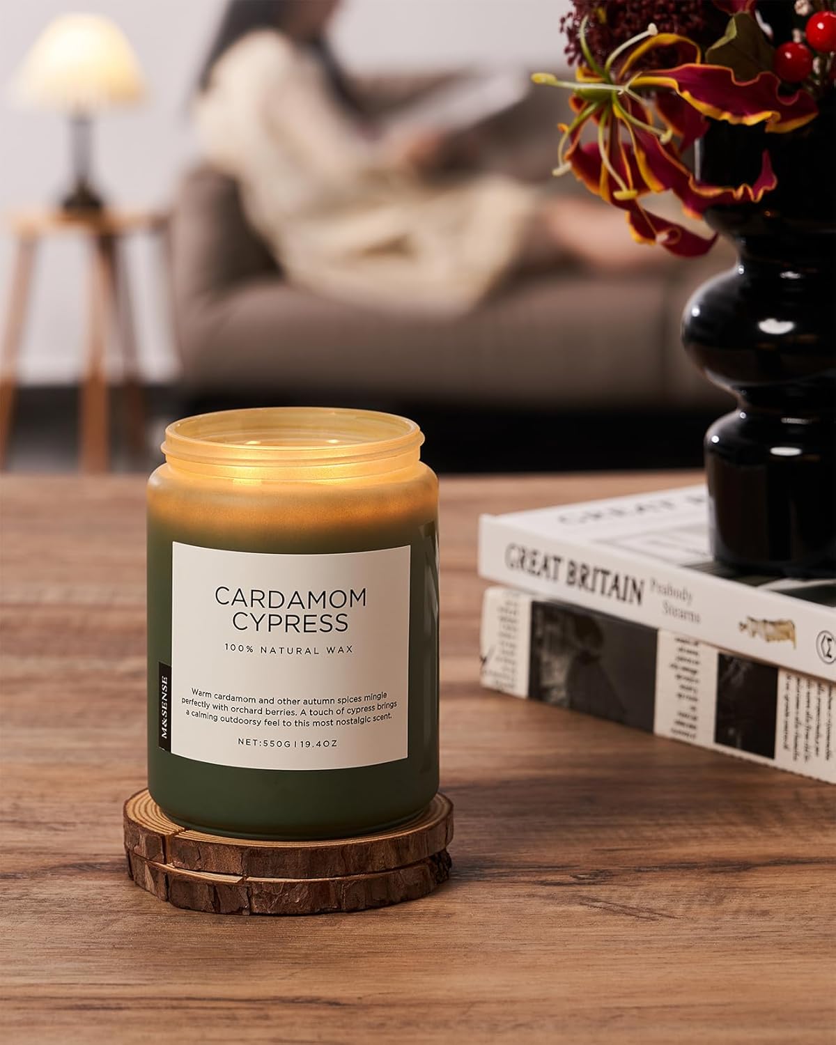M&SENSE Spice Cardamom Cypress Large Soy Candles for Home Scented 2 Wick Large Soy Natural Candles