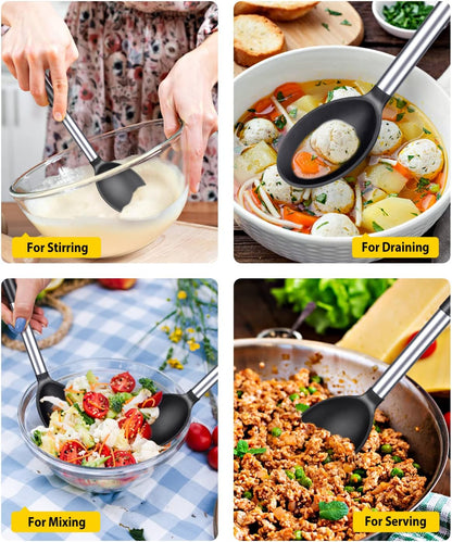 Pack of 2 Large Silicone Cooking Spoons,Non Stick Solid Basting Spoon,Heat-Resistant Kitchen