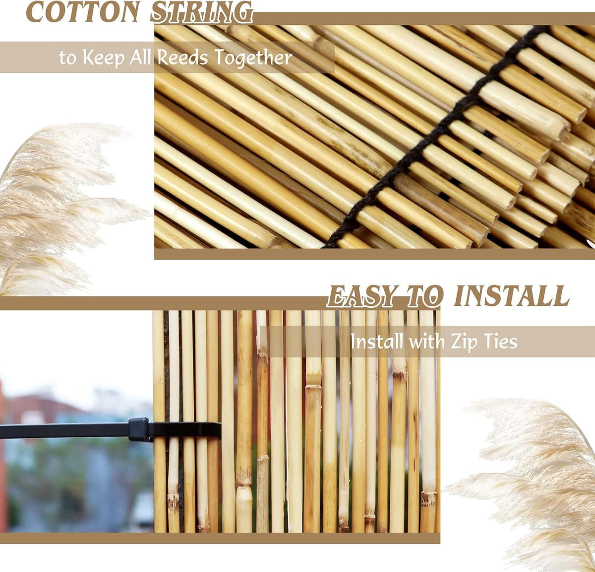 Natural Reed Fencing Rolls,5.5FT X 16.4FT Reed Screen Curtain Fence Covering Privacy Bamboo for