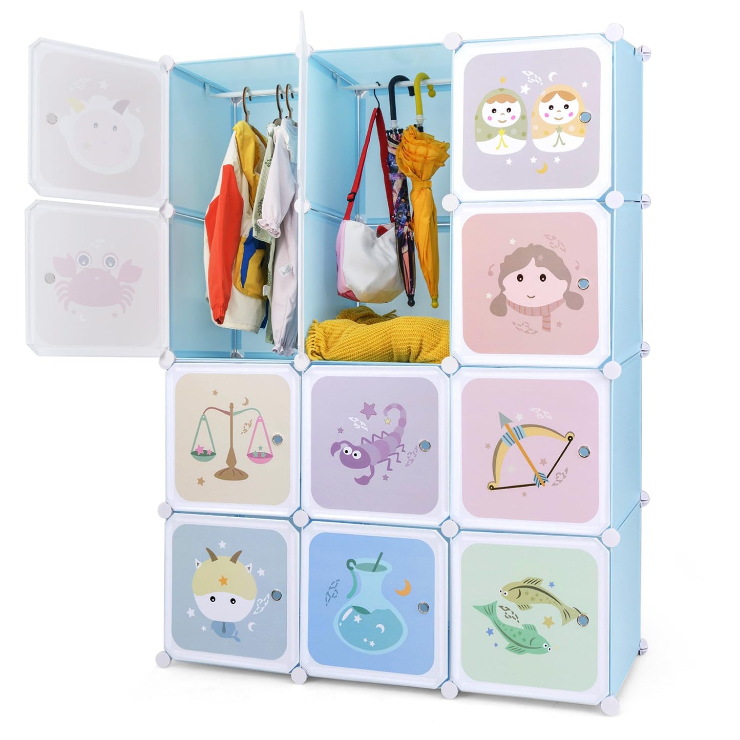 INFANS Children Wardrobe, Kid Closet Portable Baby Dresser Cute for Kids Bedroom Nursery Armoire