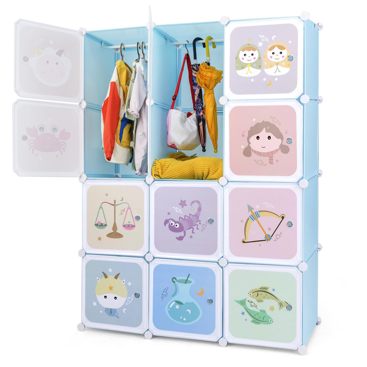 INFANS Children Wardrobe, Kid Closet Portable Baby Dresser Cute for Kids Bedroom Nursery Armoire