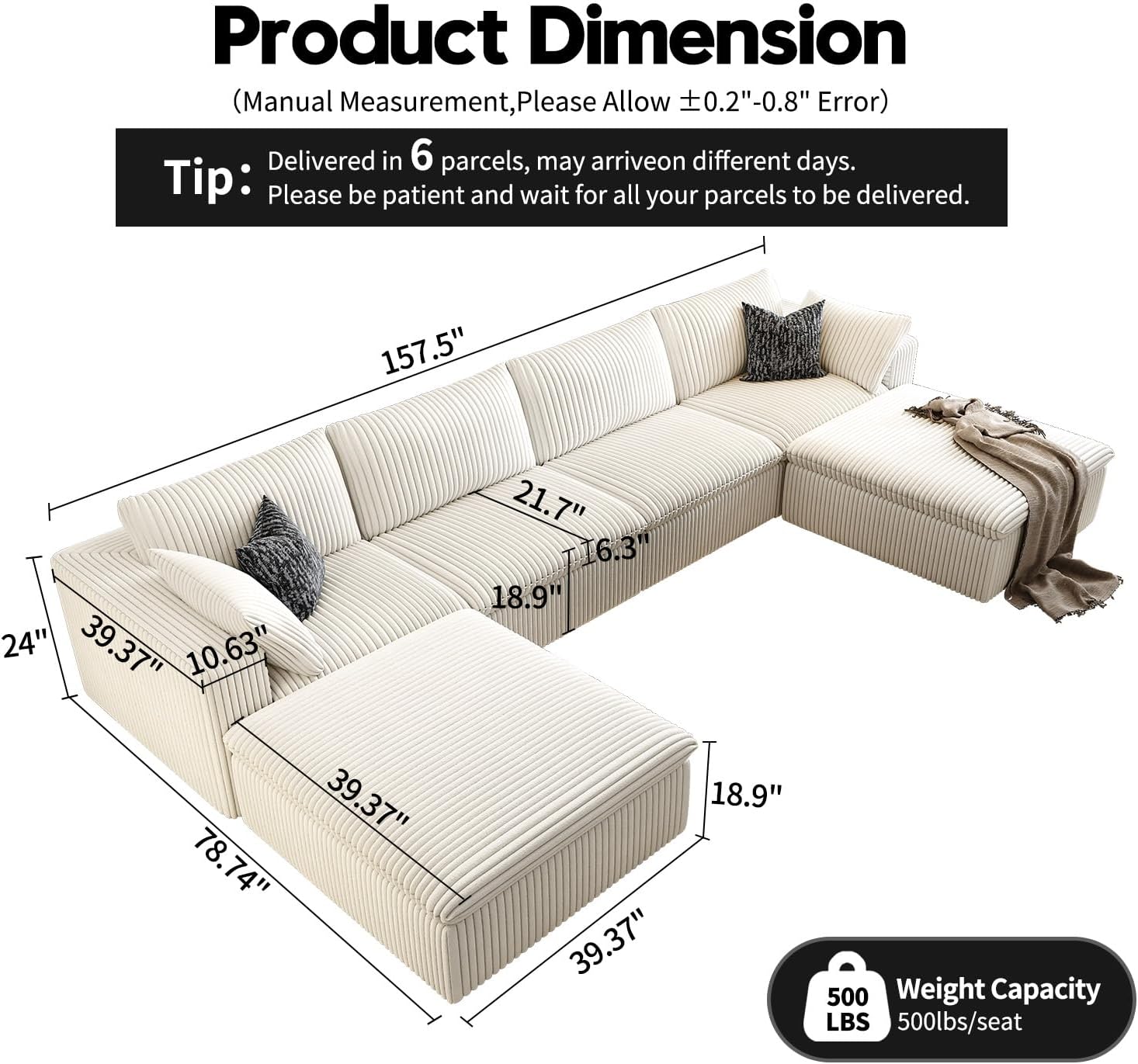 157.5" Cloud Couch Oversized Modular Sectional Sofa for Living Room,Modern Sofa with Deep