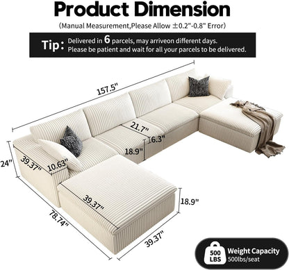 157.5" Cloud Couch Oversized Modular Sectional Sofa for Living Room,Modern Sofa with Deep