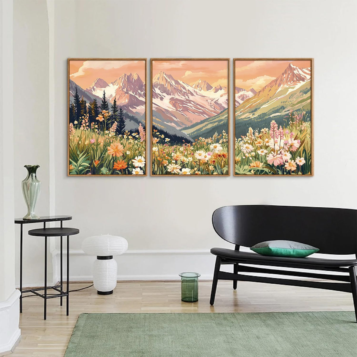 SIGNINART Vintage Floral Framed Canvas Wall Art Set, Large Mountains Nature Landscape Wall Decor