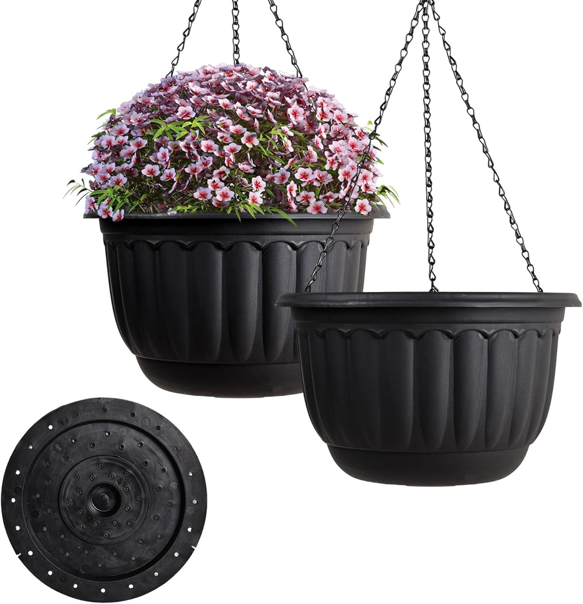YIKUSH Planters for Outdoor Plants 2 Pack Black Plant Pots with Drainage Hole and Absorbing Tray