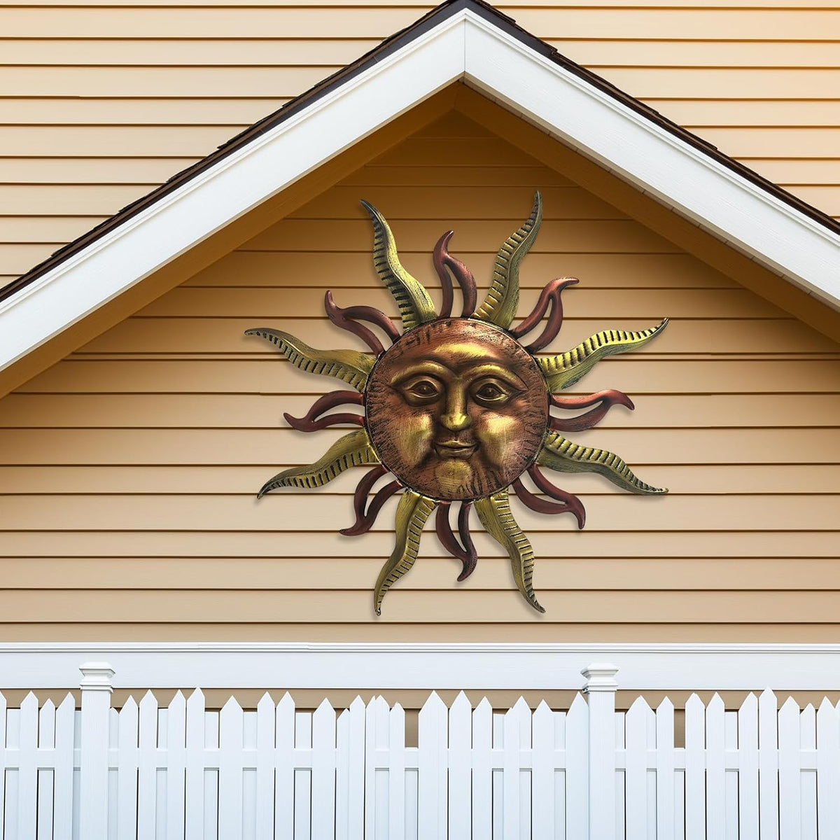 LIFFY 30" Large Sun Wall Decor - Metal Sun Face Wall Sculpture, 3D Hand-Painted Outdoor Wall Art