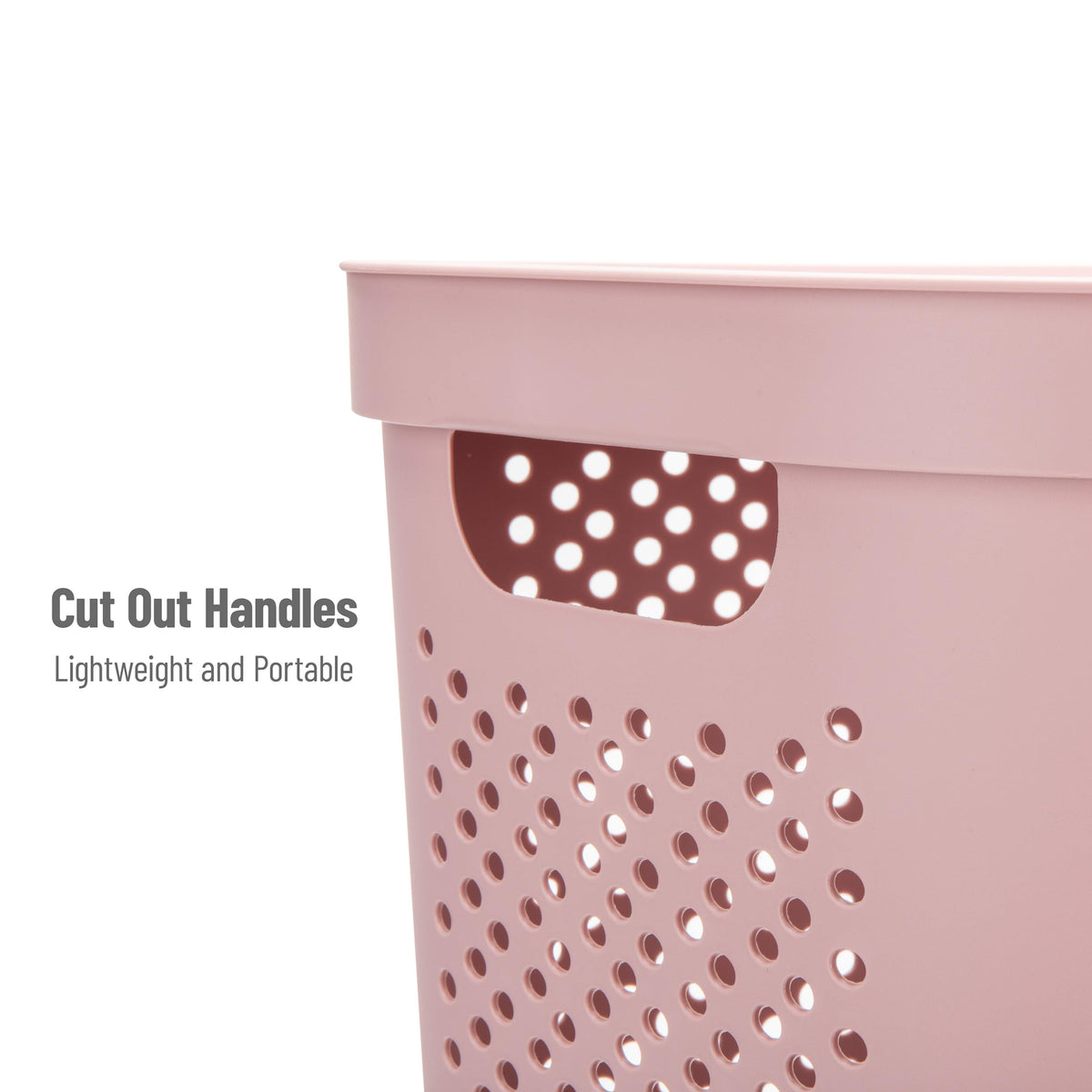 Mind Reader Slim Laundry Hamper with Lid, 60L Clothes Basket, Ventilated Plastic, Pink