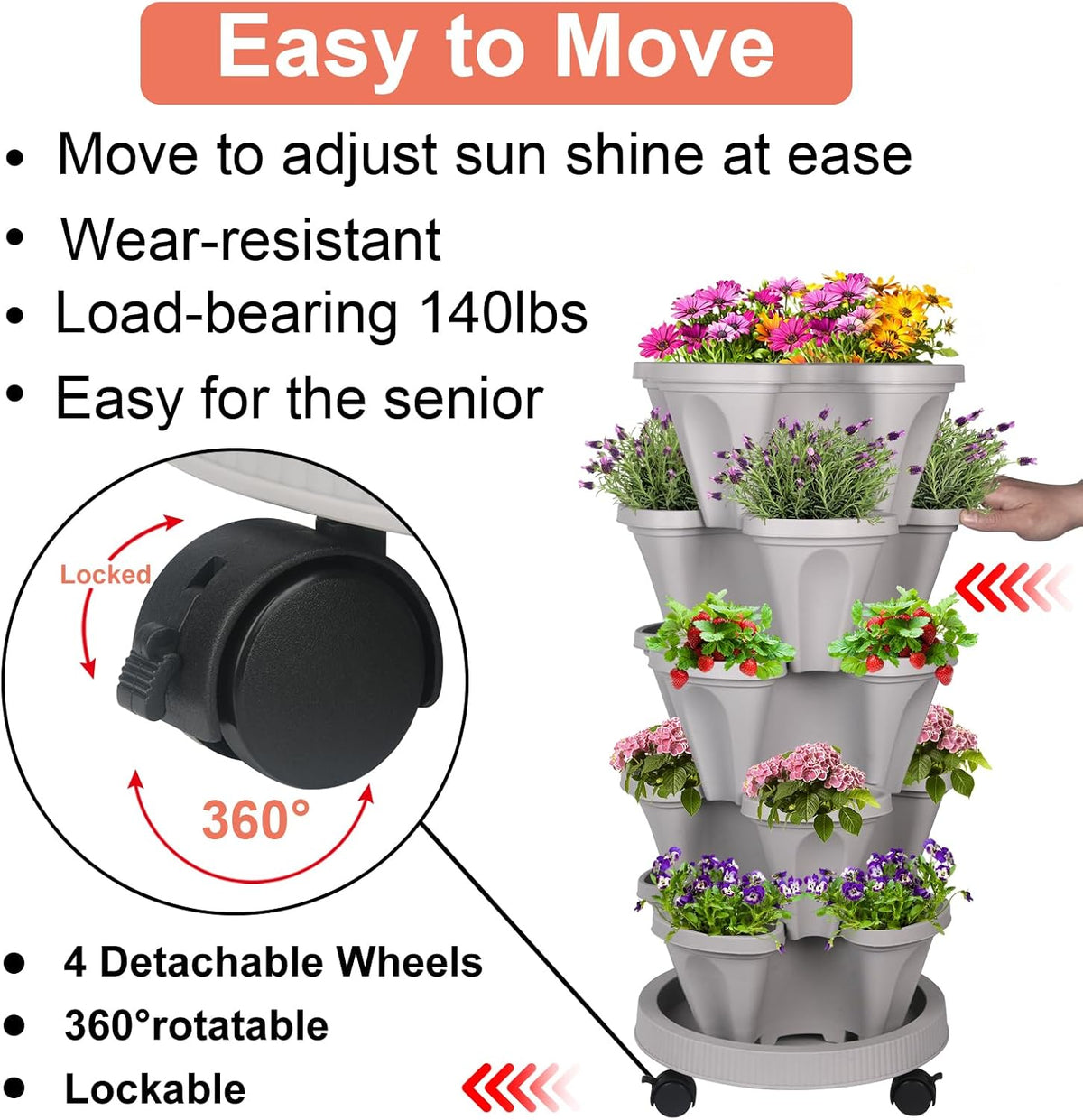 Vertical Planter 5 Tier Stackable Planters Garden Planters Strawberry Herb Flower and Vegetable