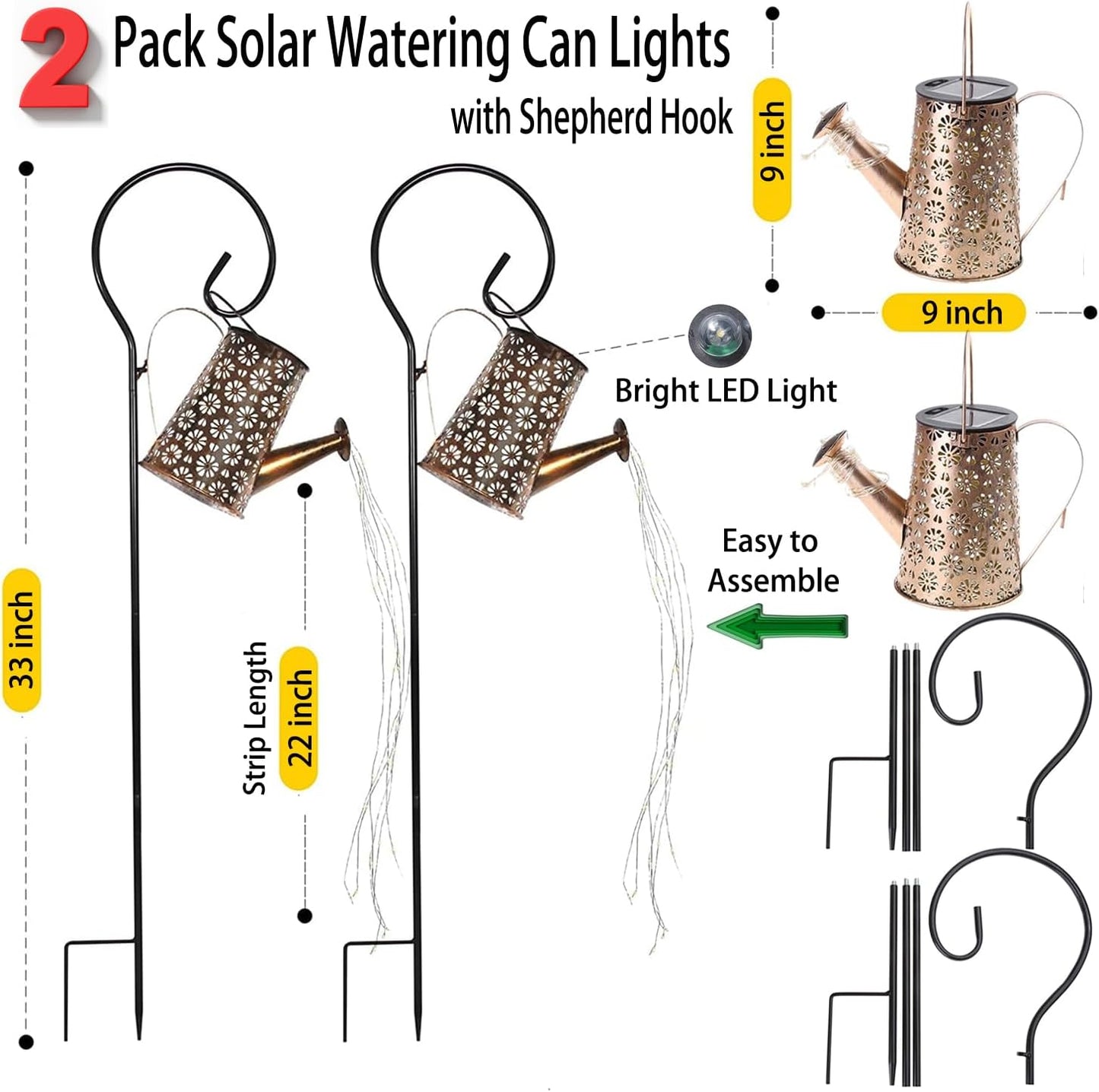 2 Pack Solar Watering Can with Lights,Solar Outdoor Garden Decor Waterproof Hanging Lantern