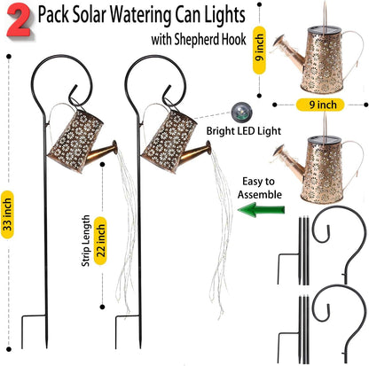 2 Pack Solar Watering Can with Lights,Solar Outdoor Garden Decor Waterproof Hanging Lantern