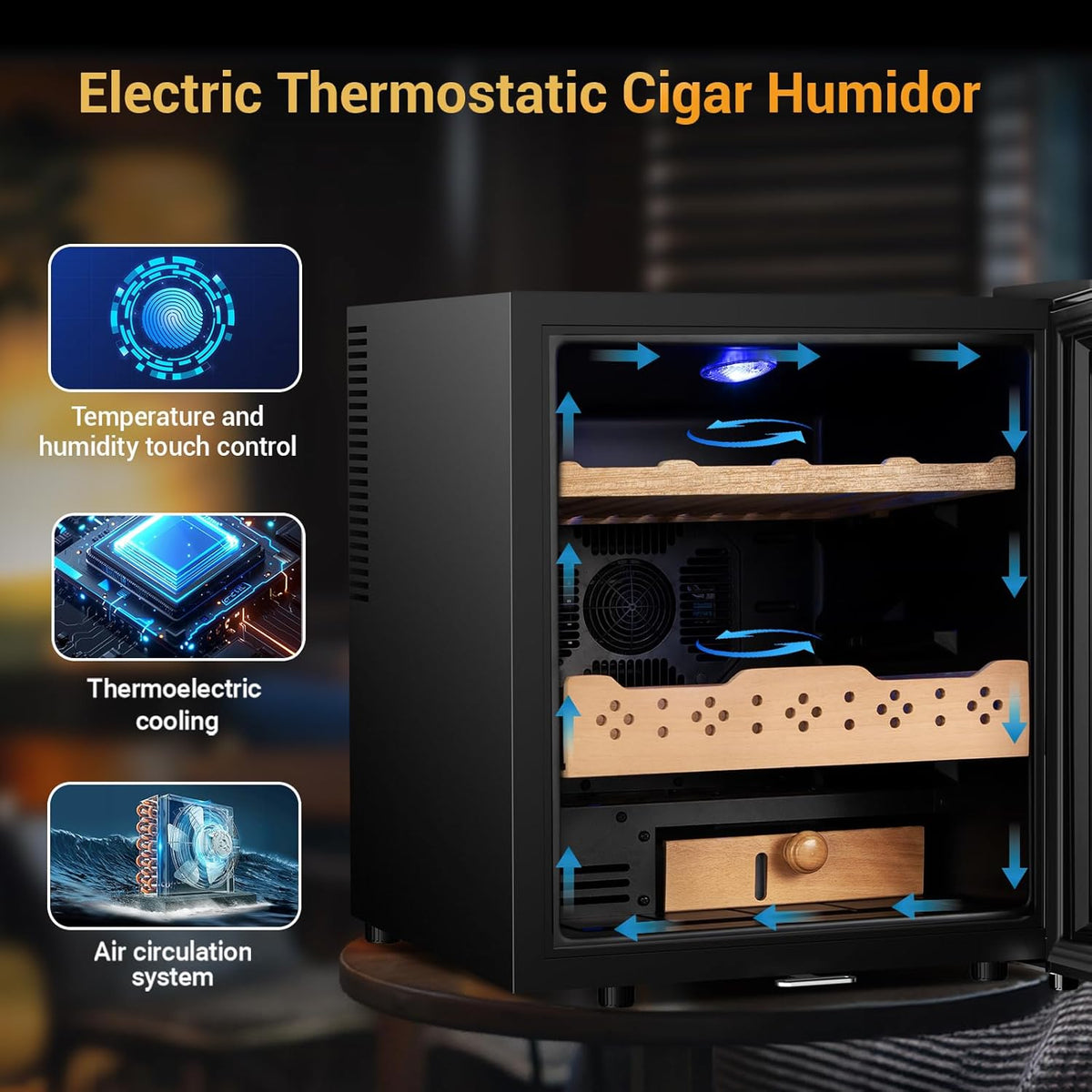 Electric Humidor for Cigars, 50L 300 Counts Large Capacity, Thermostatic Electric Cigar Cooler