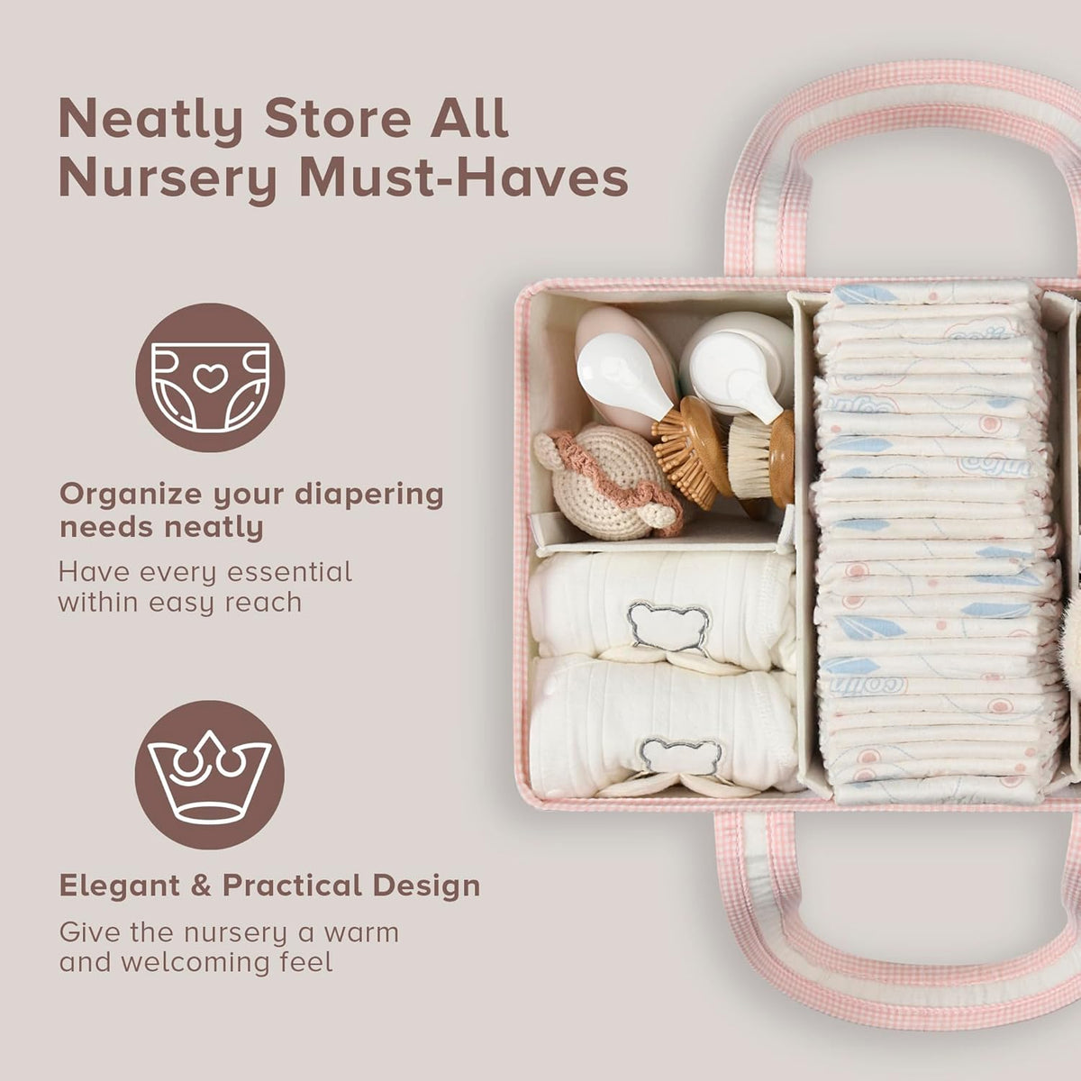 PeraBella XL Diaper Caddy Organizer With Handle, Baby Shower Gifts Basket Bag, Registry Search Must