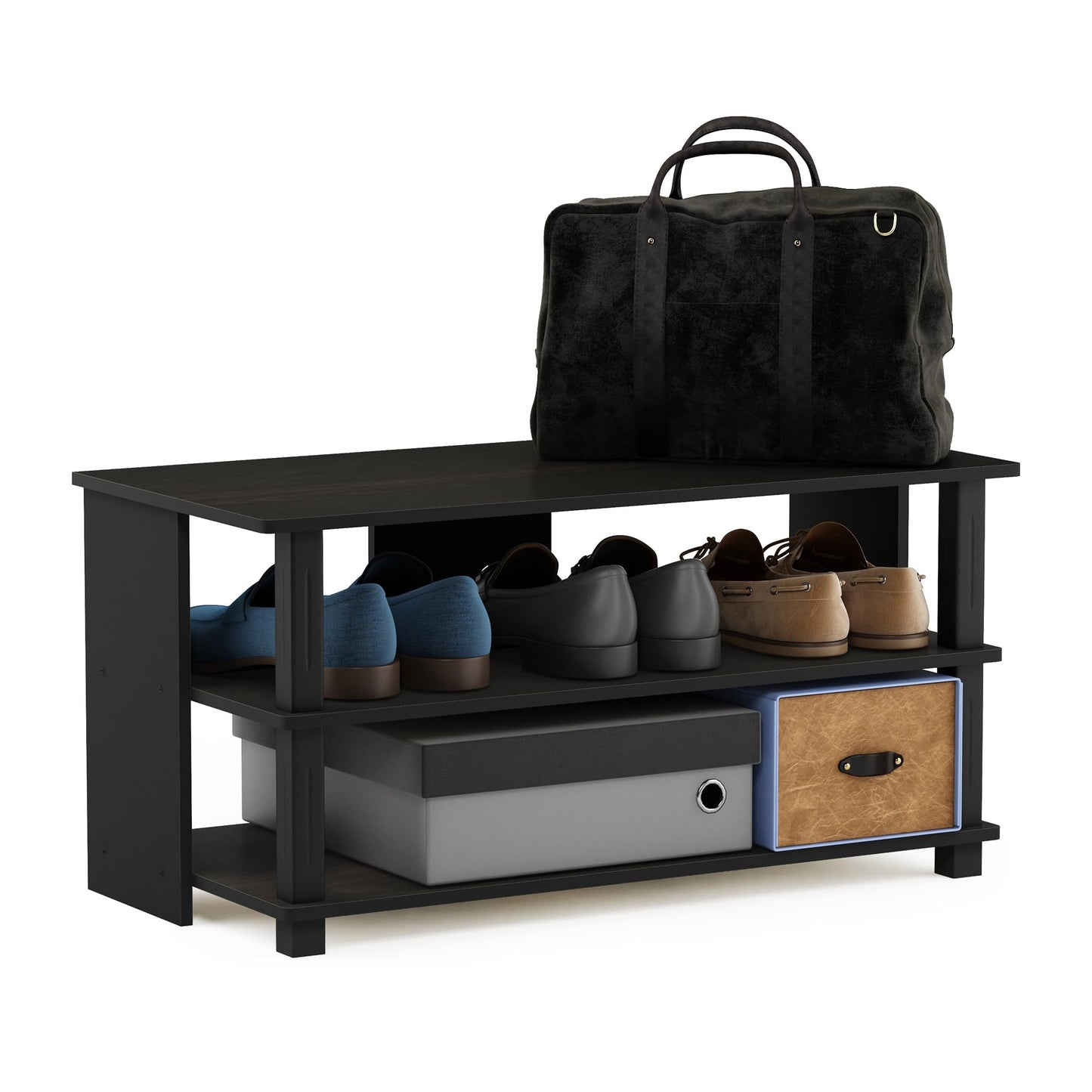 Furinno Turn-N-Tube Shoe Rack, 3-Tier Shoe Organizer, Shoe Storage with Compact Open Shelves, 15.5