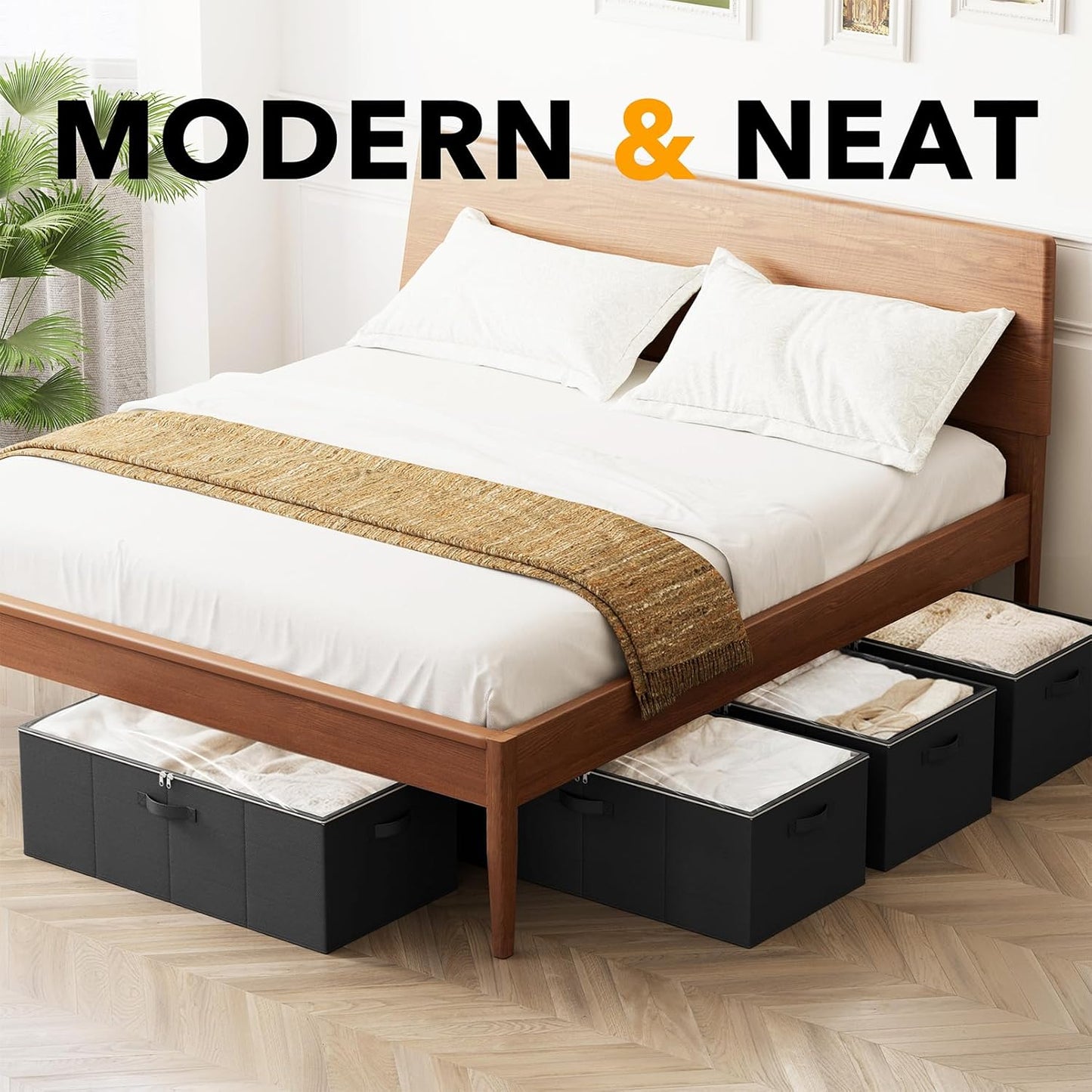 SpaceAid 4 Pack 10" High Under Bed Storage Containers, Large Underbed Storage Organizer Bins with