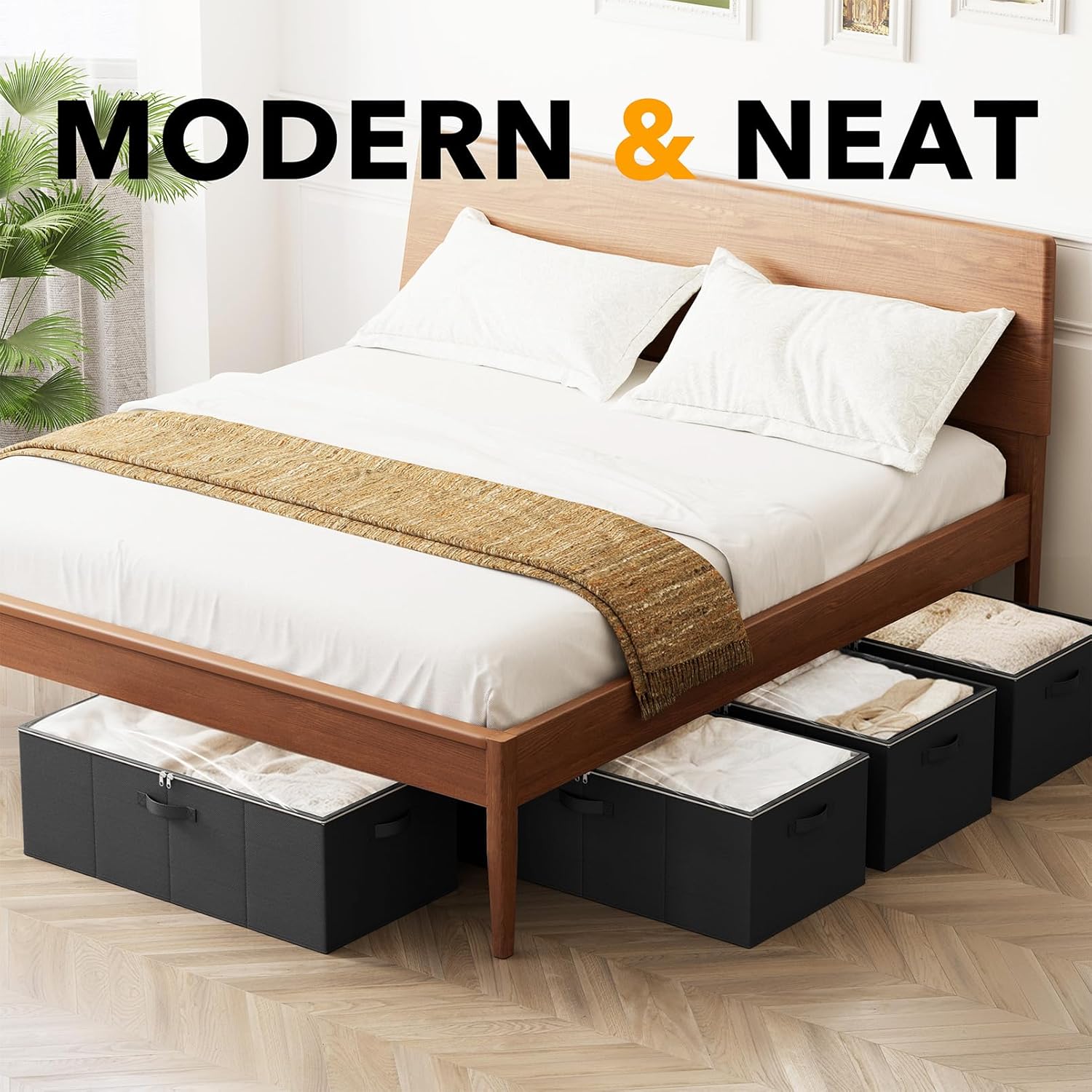 SpaceAid 4 Pack 10" High Under Bed Storage Containers, Large Underbed Storage Organizer Bins with