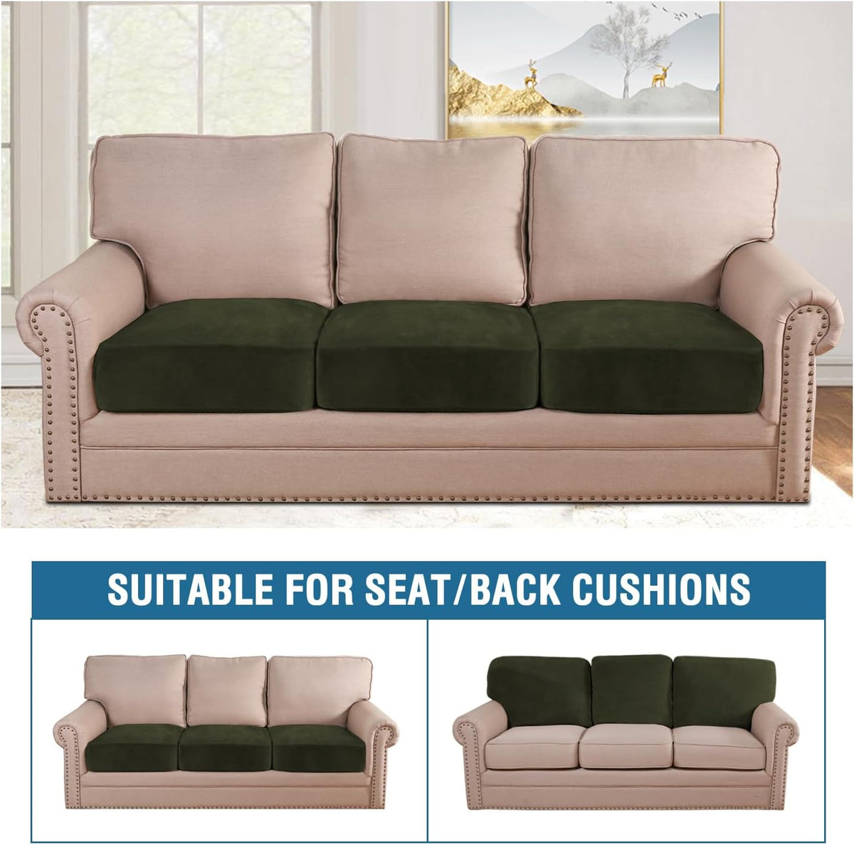 H.VERSAILTEX Velvet Stretch Couch Cushion Cover Plush Cushion Slipcover for Chair Loveseat Sofa