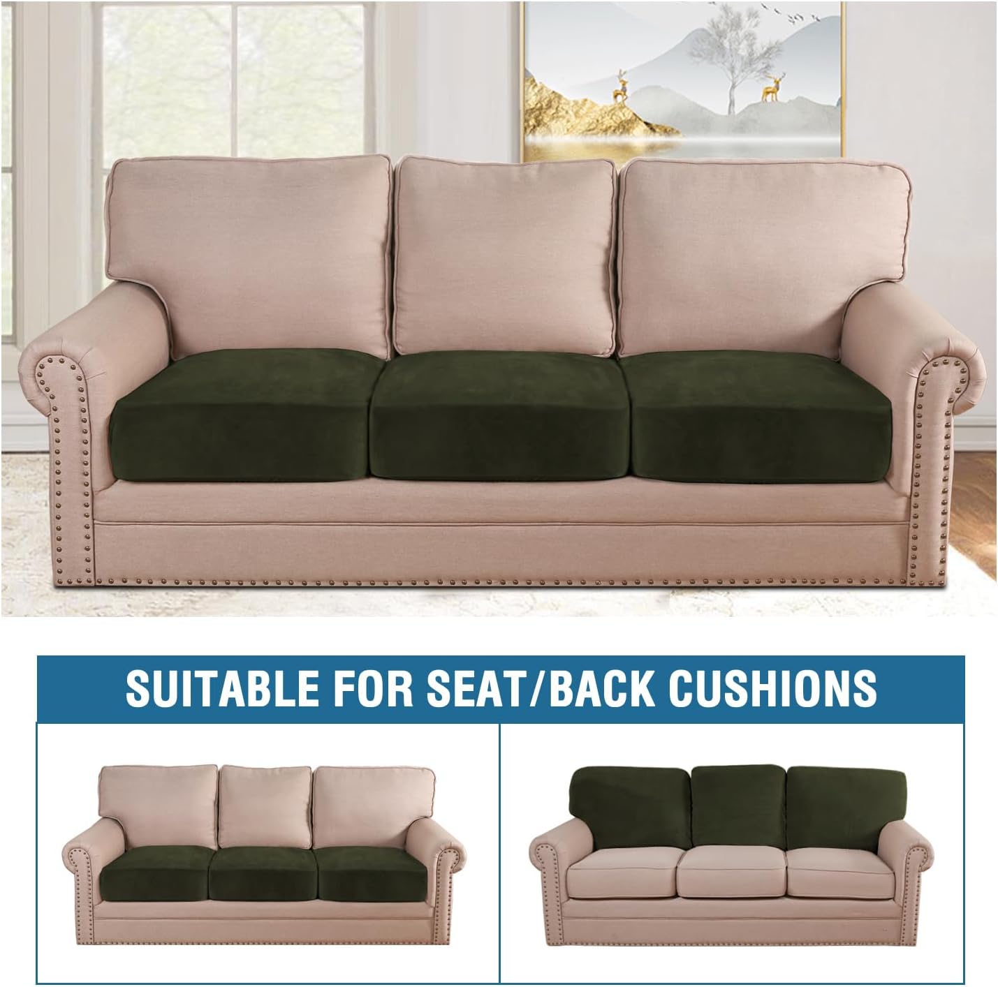 H.VERSAILTEX Velvet Stretch Couch Cushion Cover Plush Cushion Slipcover for Chair Loveseat Sofa