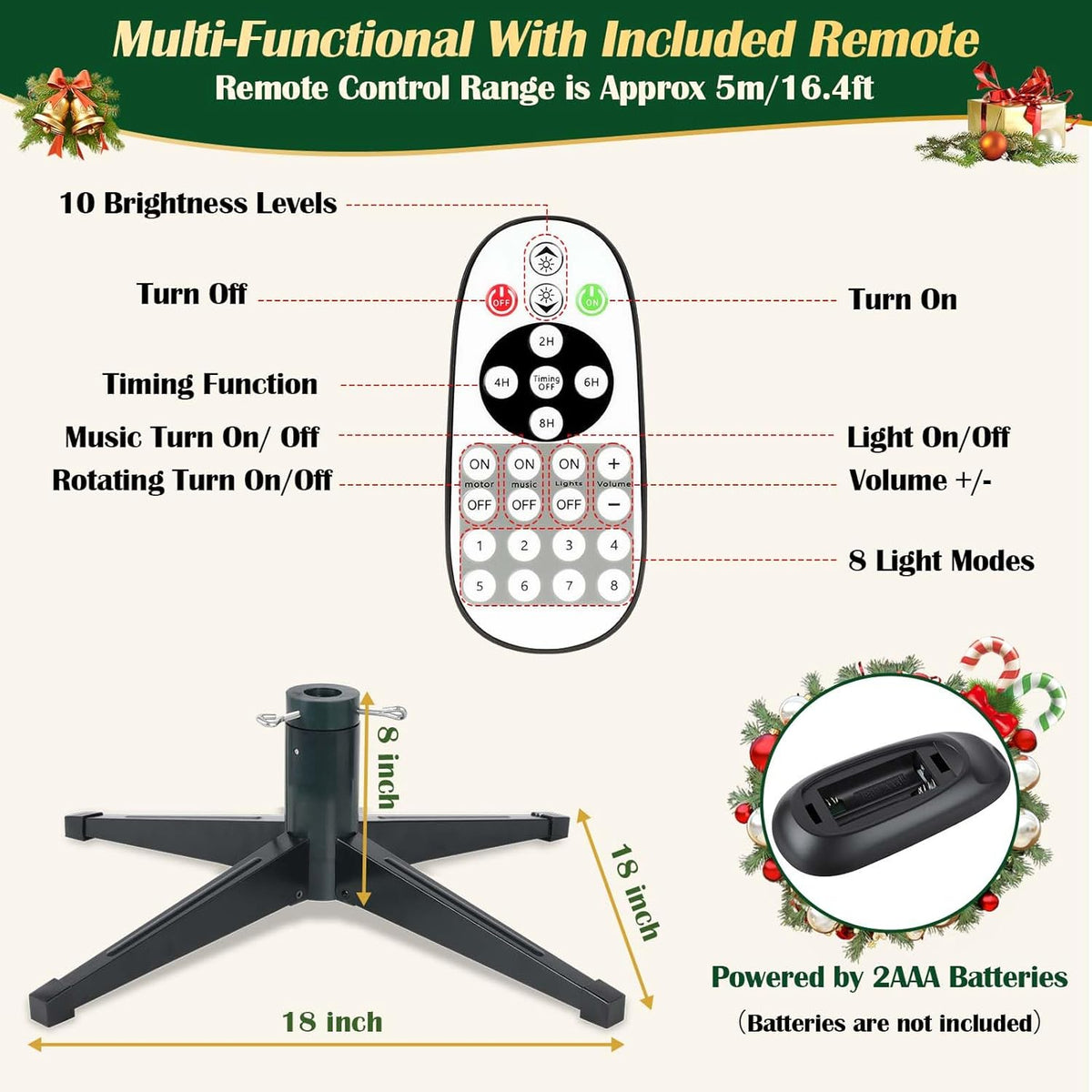 6.5FT Pre-Lit Christmas Tree with Remote Control, Multi-Color LED Lights, Musical Rotating