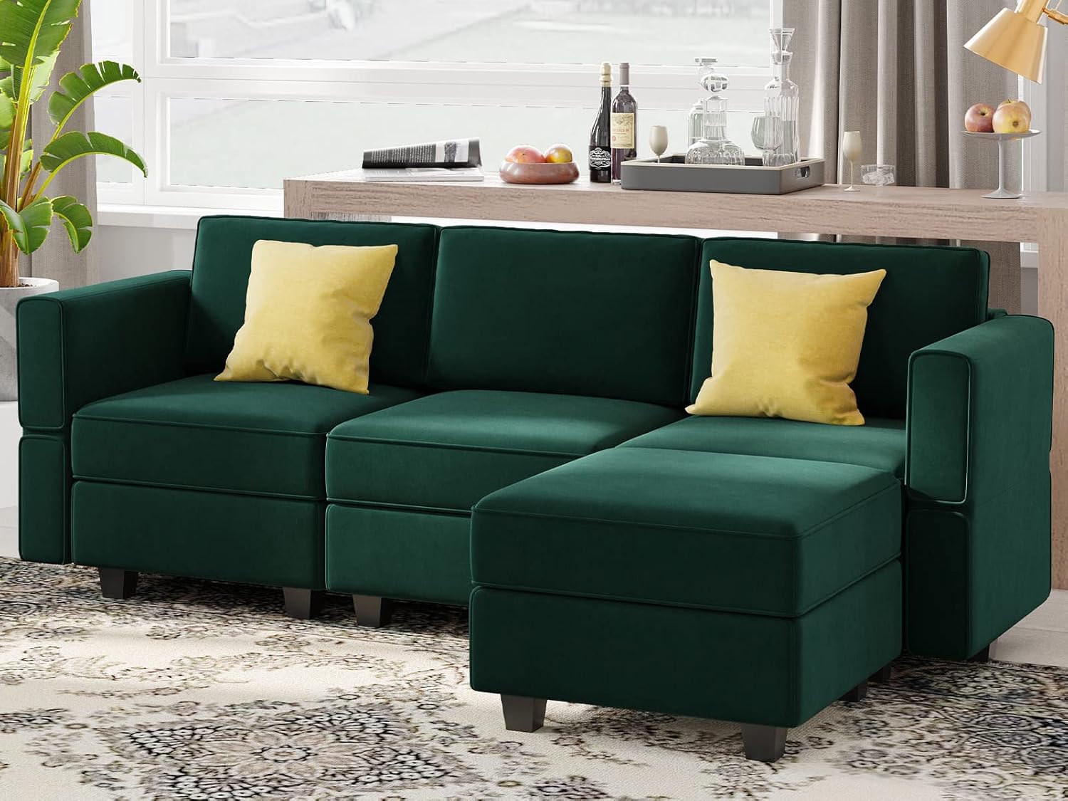 Belffin Convertible Sectional Sofa with Chaise Velvet L Shaped Sofa Couch Modular Sectional Sofa