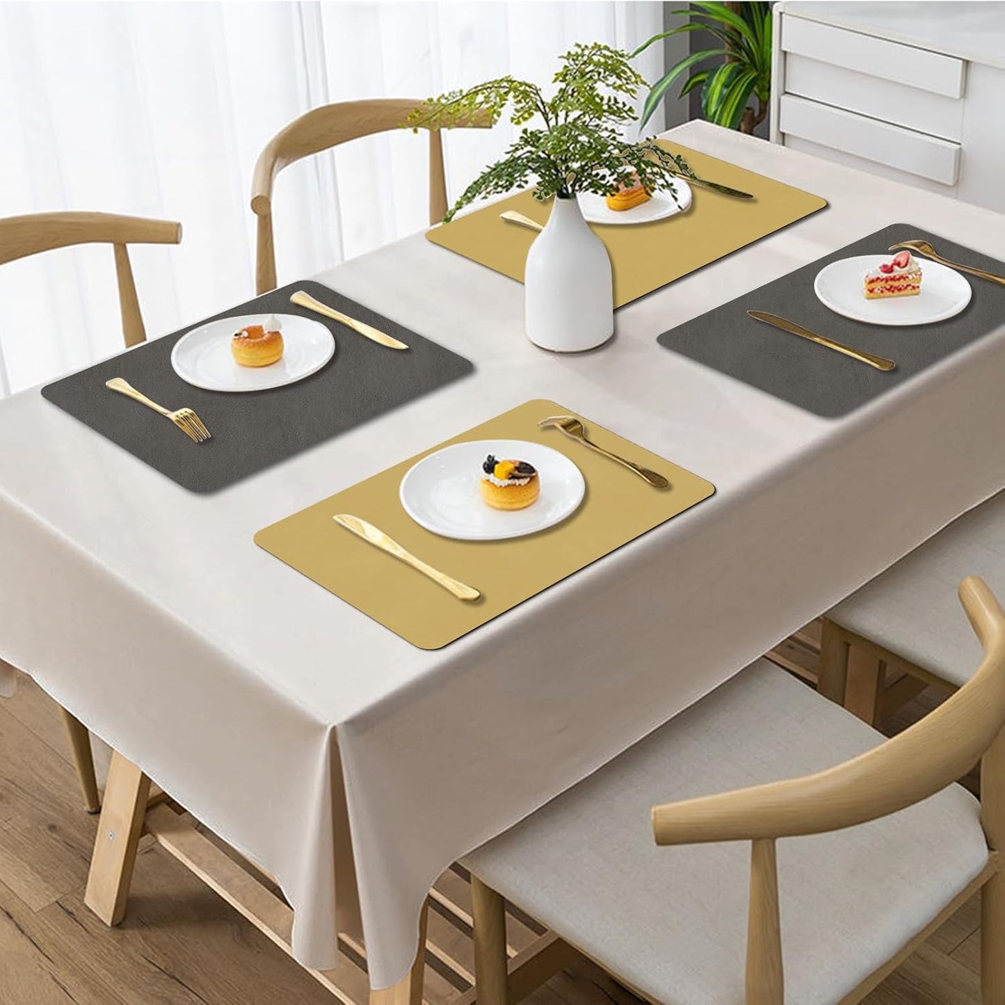 BLESWIN Faux Leather Placemats, PU Dining Table, Waterproof and Oil Resistant Easy to Clean, Heat