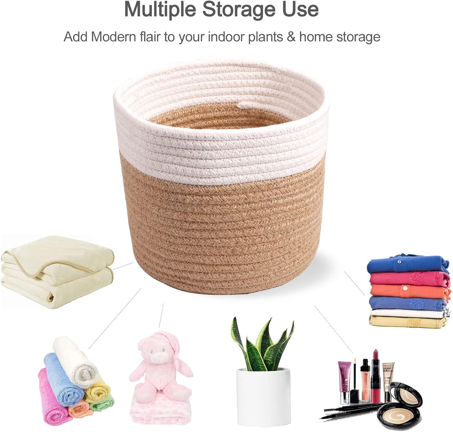 11" Cotton Rope Plant Basket Modern Woven Baskets for 10" Flower Pot Floor Indoor Planters,Storage