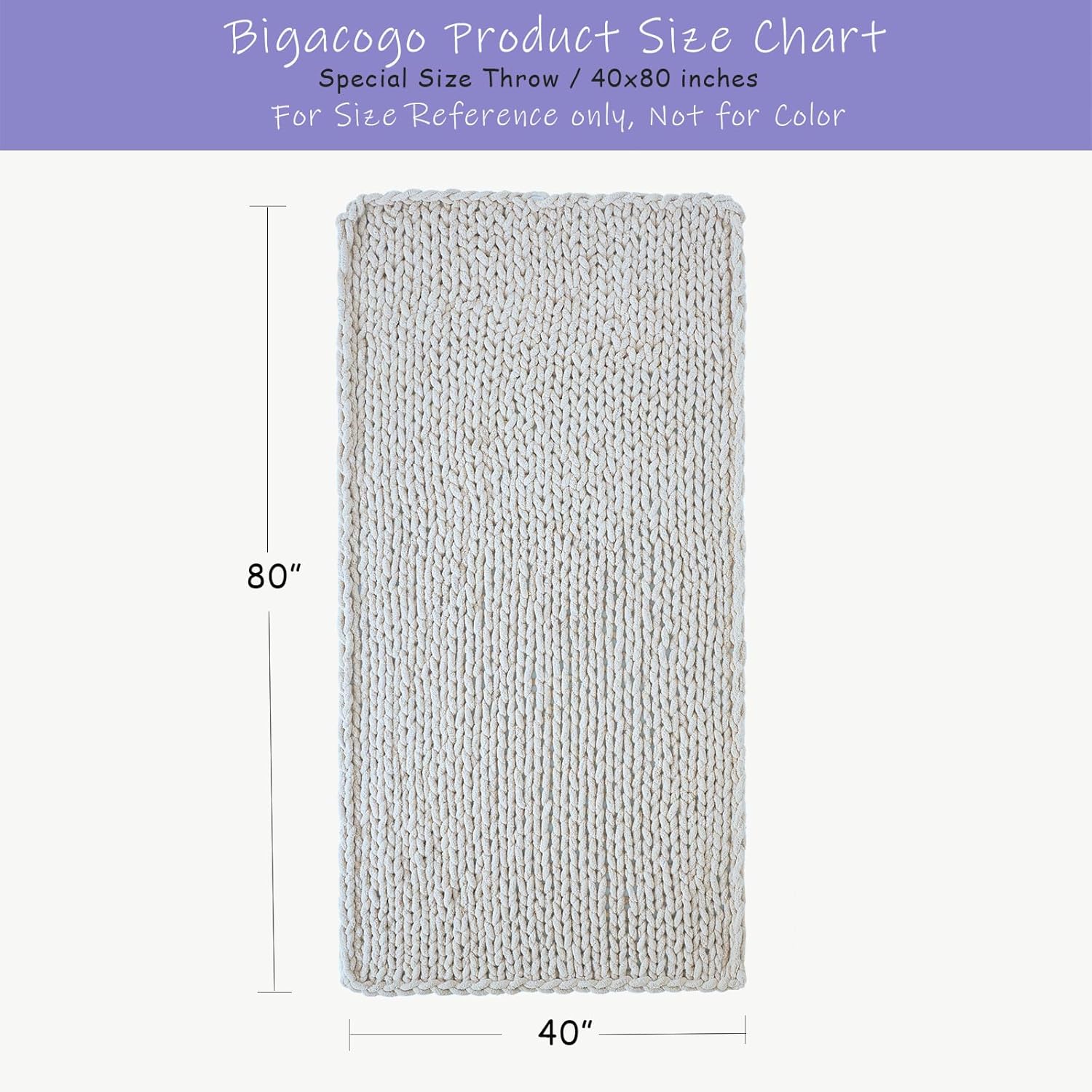 Bigacogo Chunky Knit Throw Blanket for Couch, 40x80 inches, 100% Hand Knitted with Thick Jumbo