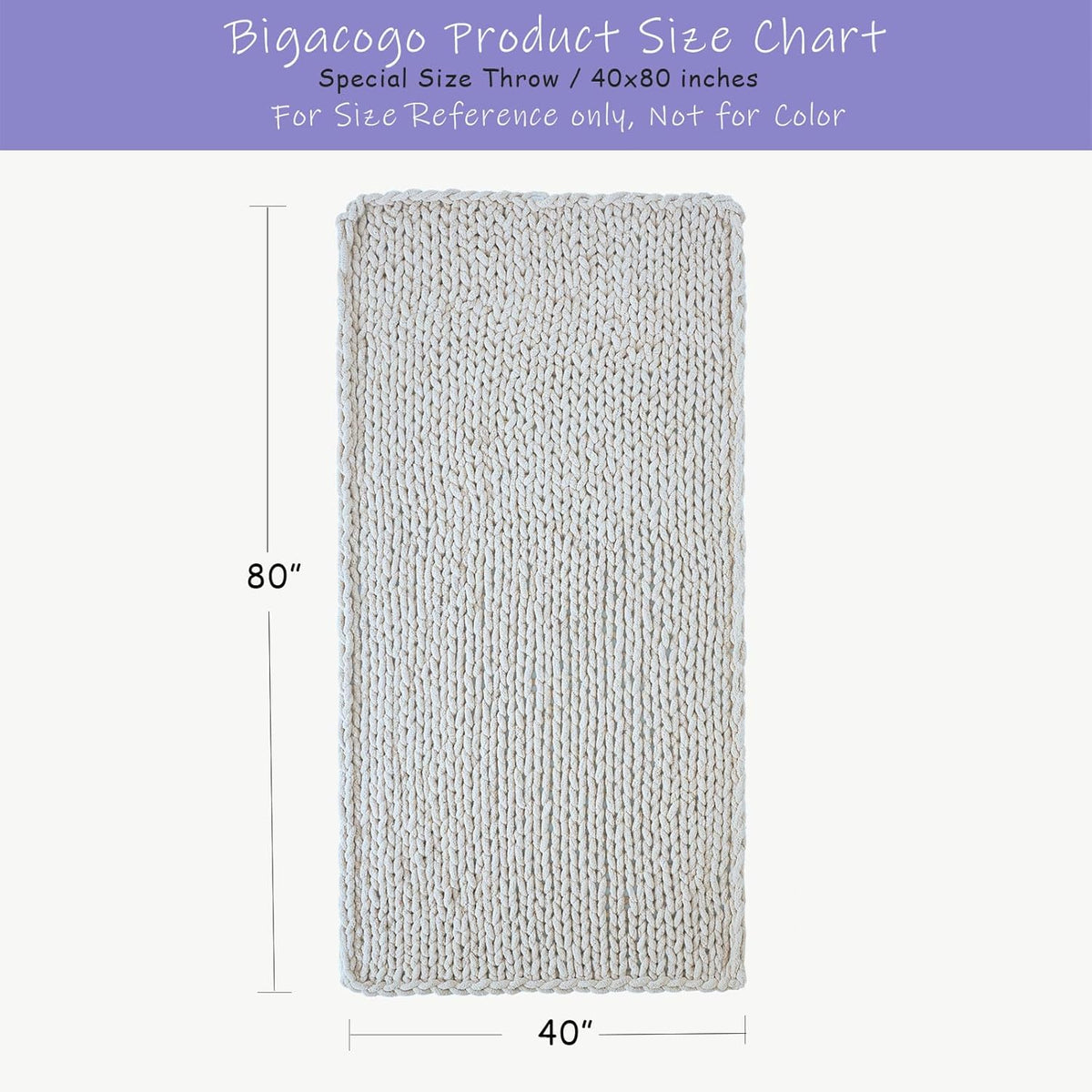 Bigacogo Chunky Knit Throw Blanket for Couch, 40x80 inches, 100% Hand Knitted with Thick Jumbo