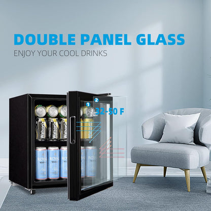 WANAI Mini Fridge Cooler 60Cans Beverage Refrigerator Glass Door Beverage Cooler for Beers Wine