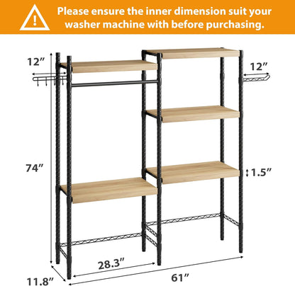 5-Tier Over-The-Washer Shelf - Adjustable 28" Laundry Organizer with 100lb Double Wood Shelves