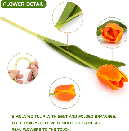 27pcs Colorful Artificial Flowers Tulips, Tulips with 1pc Plastic Vase, Fake Flowers Real Touch