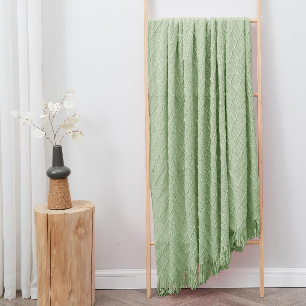 inhand Sage Green Throw Blanket for Couch, Soft Living Room Home Decor Knitted Blanket with Tassel