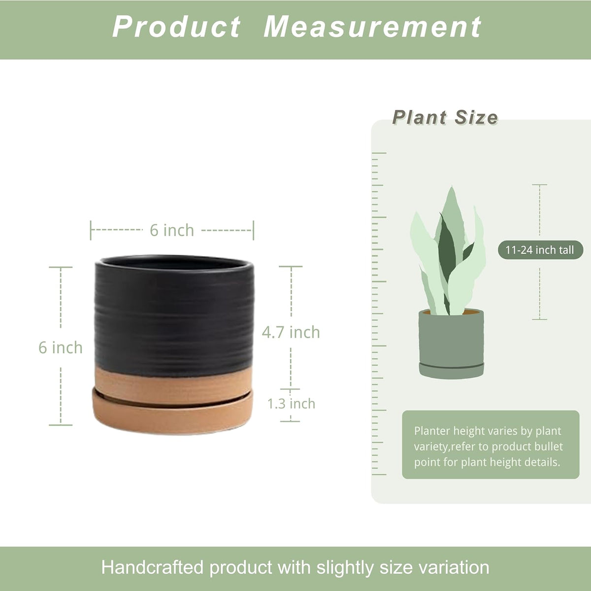6 Inch Plant Pots, Ceramic Planter Pot with Drainage Hole & Saucer, Indoor/Outdoor Cylinder Round