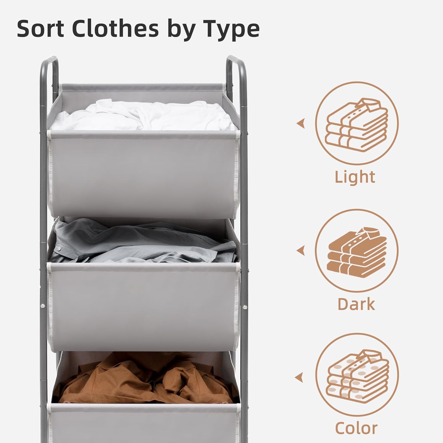 STORAGE MANIAC 120 Liters Vertical Rolling Laundry Hamper, 3 Section Laundry Sorter with Wheels and