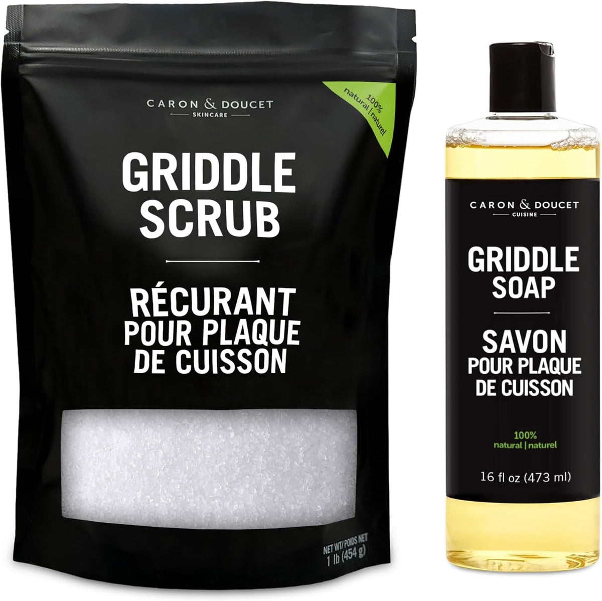 CARON & DOUCET - 100% Plant-Based Griddle Cleaning Soap and Salt Scrub Set: Best for Removing Rust