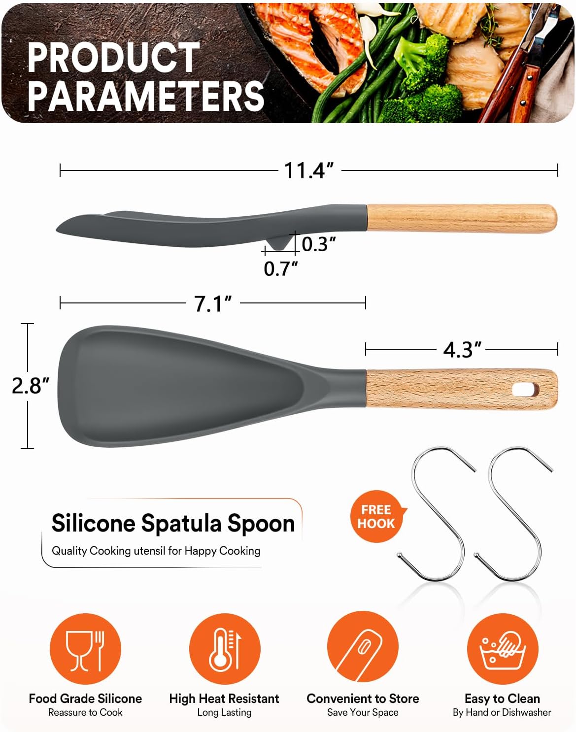 Cooking Spoon for Nonstick Cookwares, Great for Cooking and Serving Sturdy BPA-Free Matte Silicone