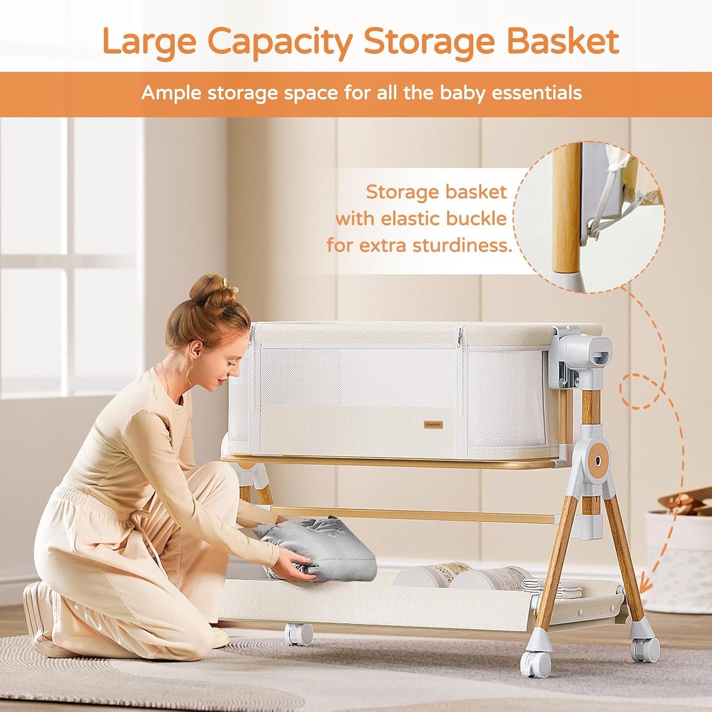 3 in 1 Baby Bassinet,Bedside/Rocking Bassinet for Baby,Bedside Crib with Lockable Wheels,Waterproof