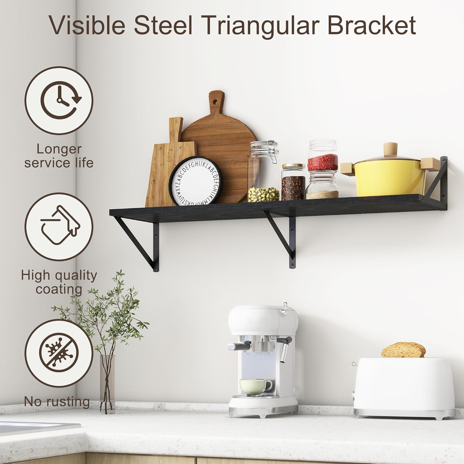 36"W x 10"D Floating Shelves, 10 Inch Deep Black Floating Shelves, Farmhouse Rustic Deep Wall