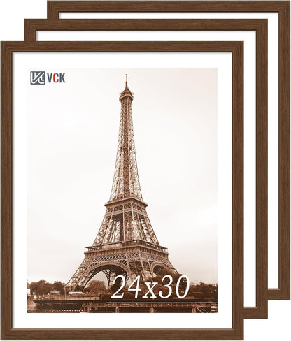 VCK 24x30 Brown Poster Frame 3 Pack, Wood Picture Frame with Exclusive Wood Grain, Wall Mounting
