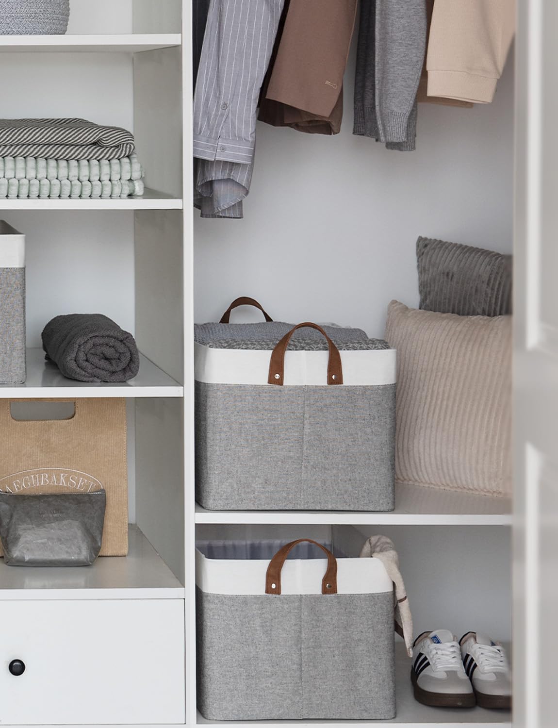 StorageWorks Storage Bins, Fabric Storage Bins for Shelves, Large Storage Baskets with Metal Frame