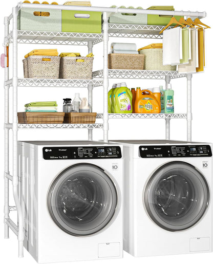 Ulif U13 Over Washer and Dryer Storage Shelves, 6 Tiers Laundry Room Standing Shelf with 2 Hanger