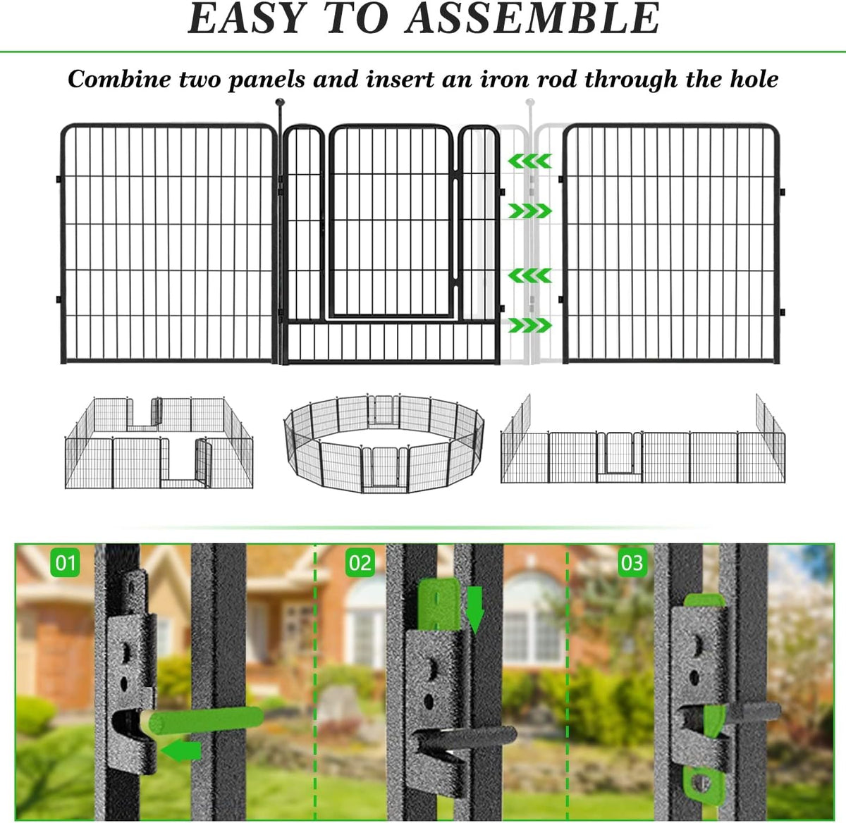 Decorative Black Metal Fencing Garden Fence with Gate, 73ft(L) 32in(H) 32 Fence Panels No Dig Fence