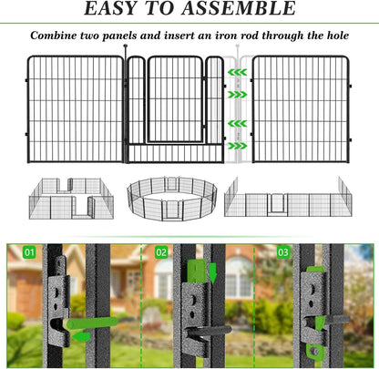 Decorative Black Metal Fencing Garden Fence with Gate, 73ft(L) 32in(H) 32 Fence Panels No Dig Fence