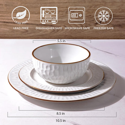 GBHOME Ceramic Dinnerware Sets,18 pcs Embossed Elegant Stoneware Plates and Bowls Sets