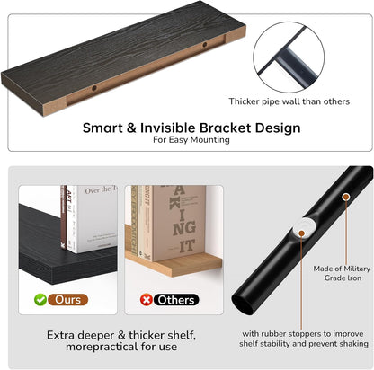 Floating Shelves - 10.3 Inch Deep Wall Shelf for Decor & Storage - Wall Mounted Display Shelving