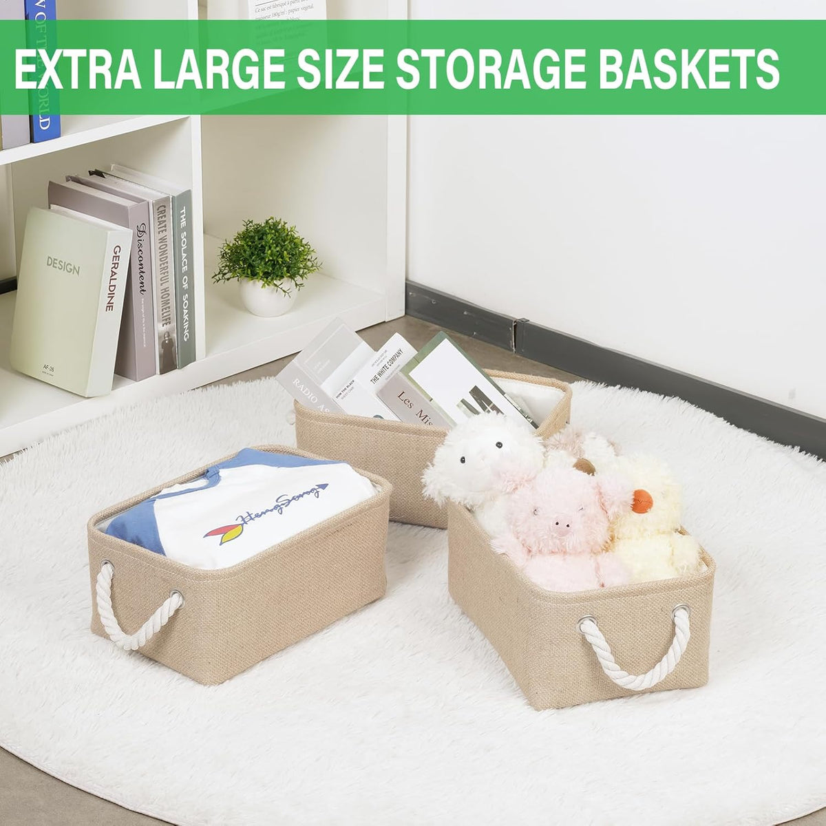 Bidtakay Small Storage Baskets for Shelves 3 Pack Fabric Storage Bins for Organizing Linen